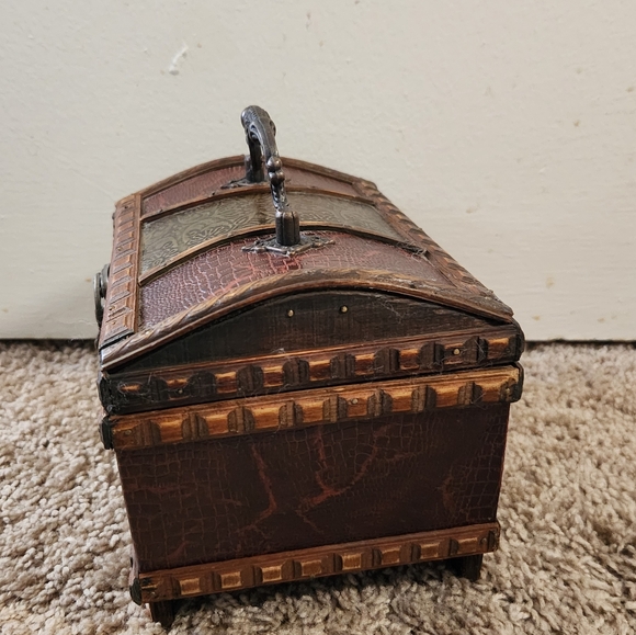Vintage Wooden Treasure Chest Box with Brass Accents - Rustic Home Decor - Picture 2 of 10